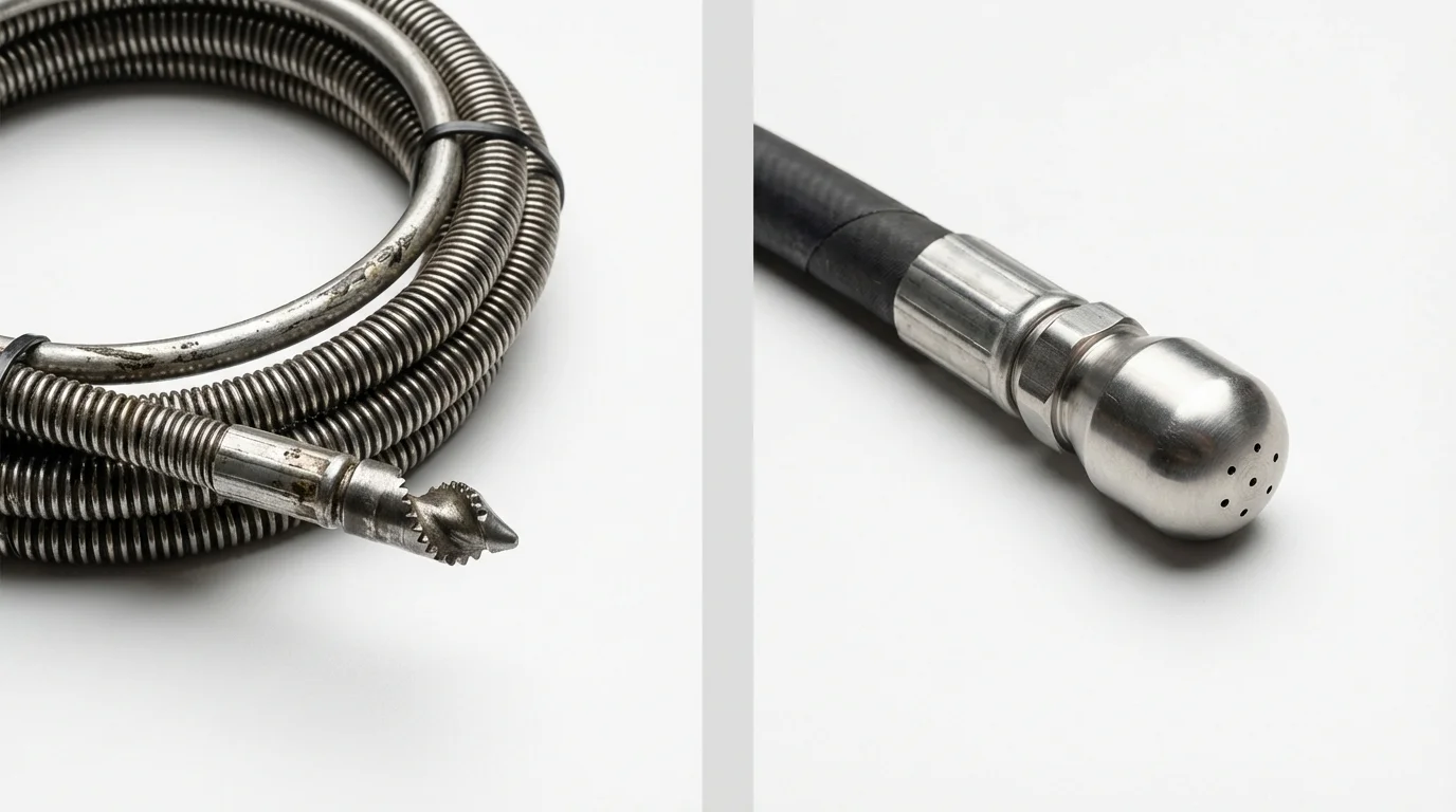 Drain snake cable and hydro jetting nozzle used for drain cleaning in Morton, TX