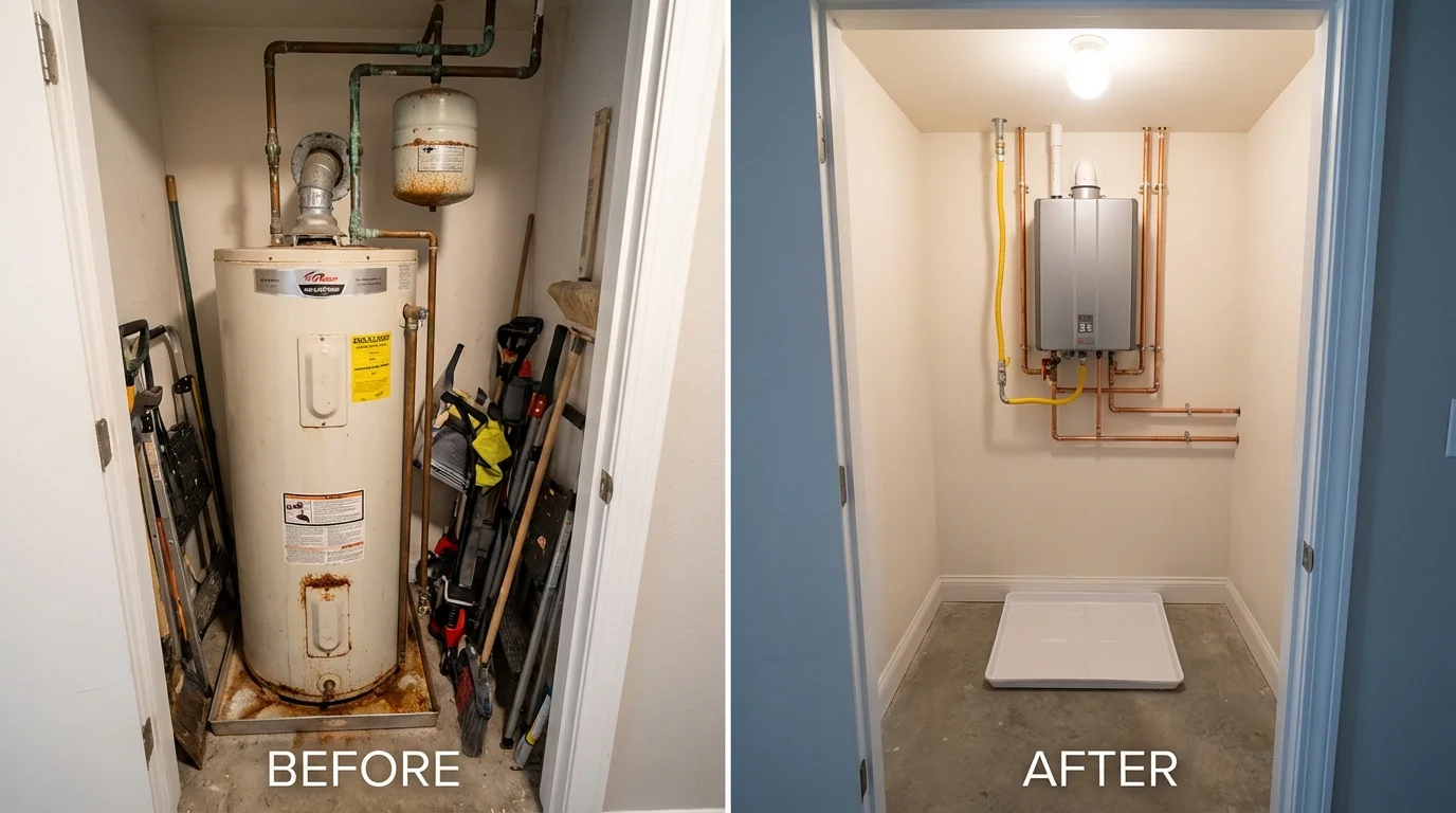 Tank water heater versus wall-mounted tankless unit comparison for Morton, TX homeowners