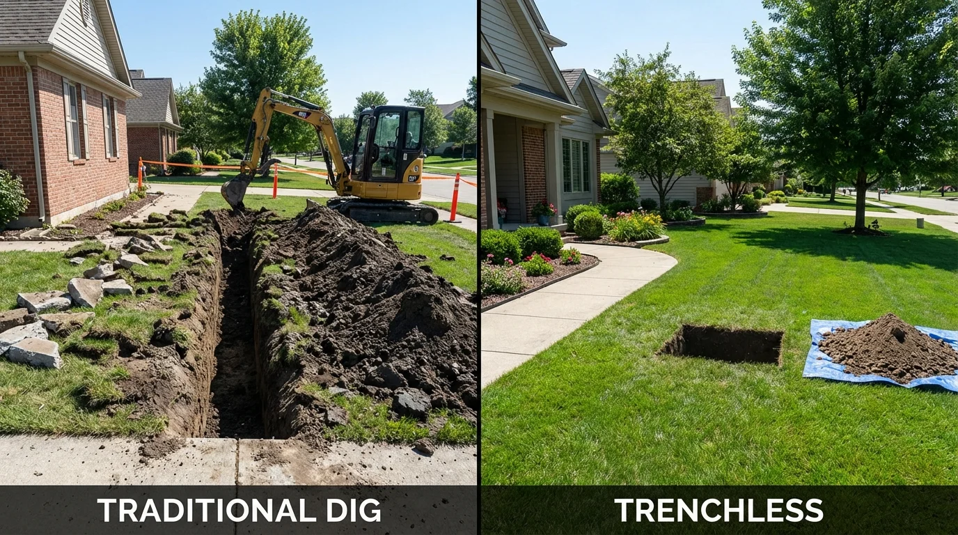 Trenchless sewer repair with minimal yard damage versus traditional excavation in Morton, TX